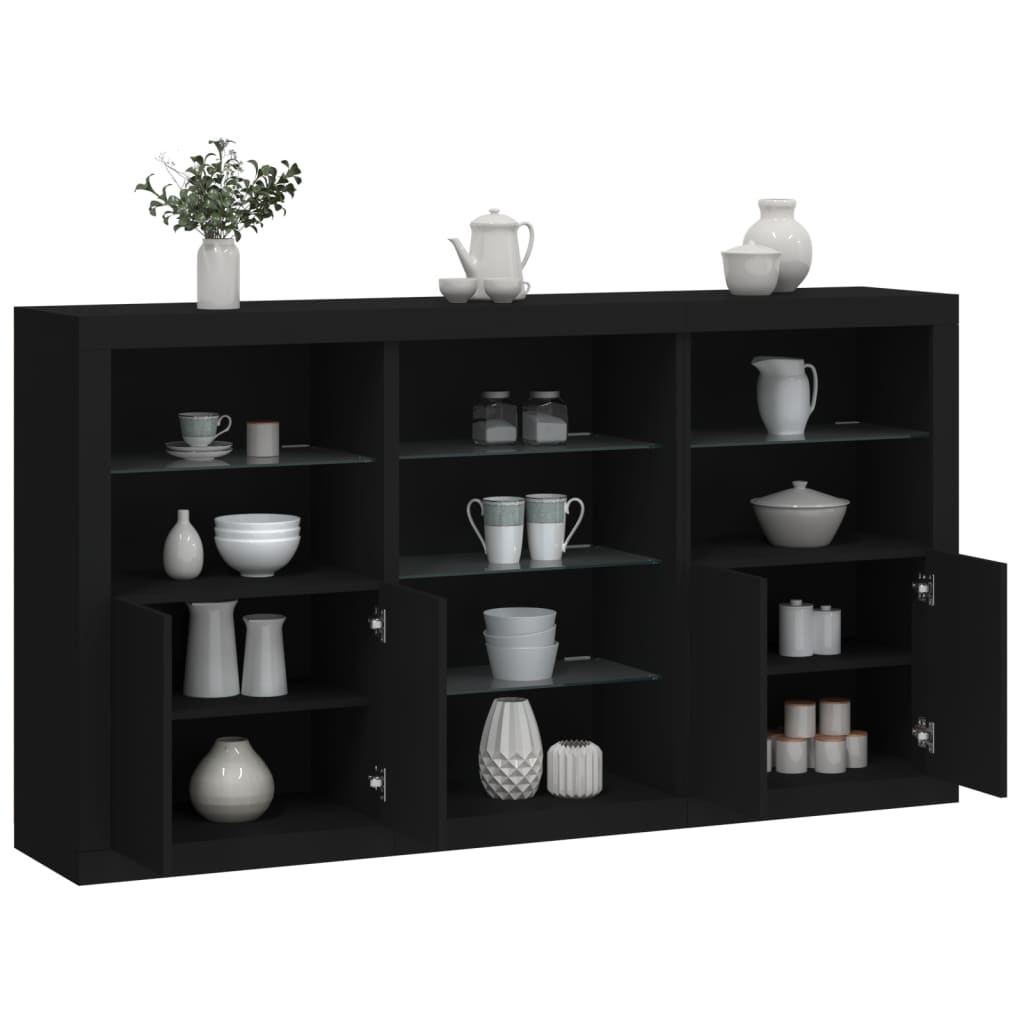 Skjenk Svart med LED-lys 181,5x37x100 cm