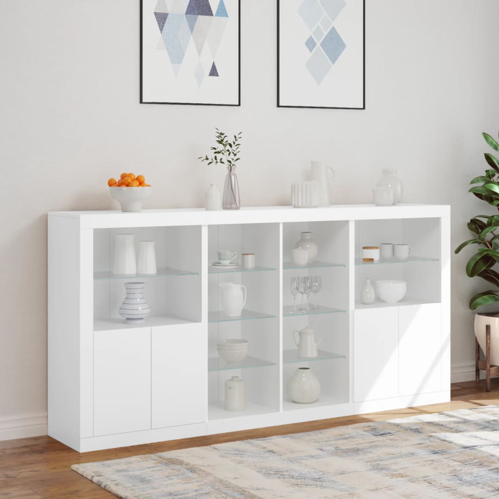Skjenk Hvit med LED-lys 202x37x100 cm