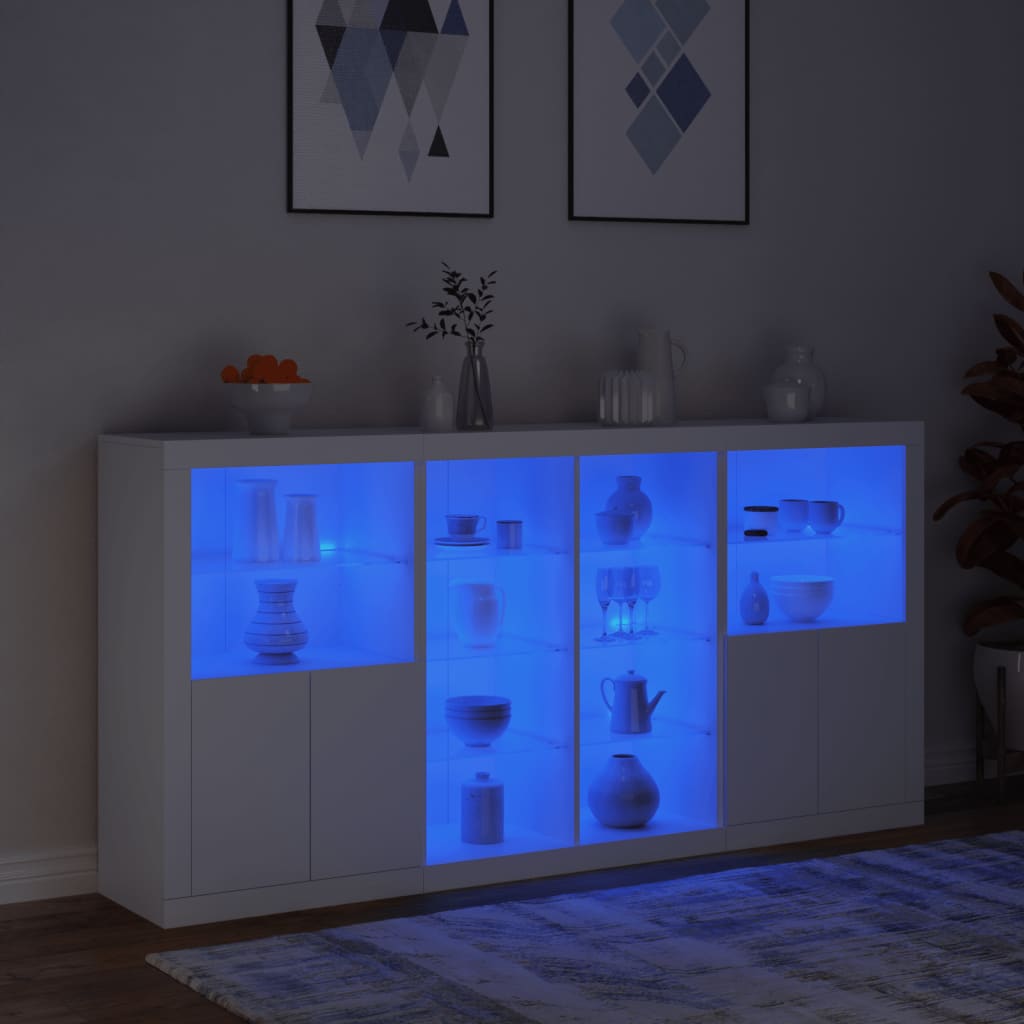 Skjenk Hvit med LED-lys 202x37x100 cm