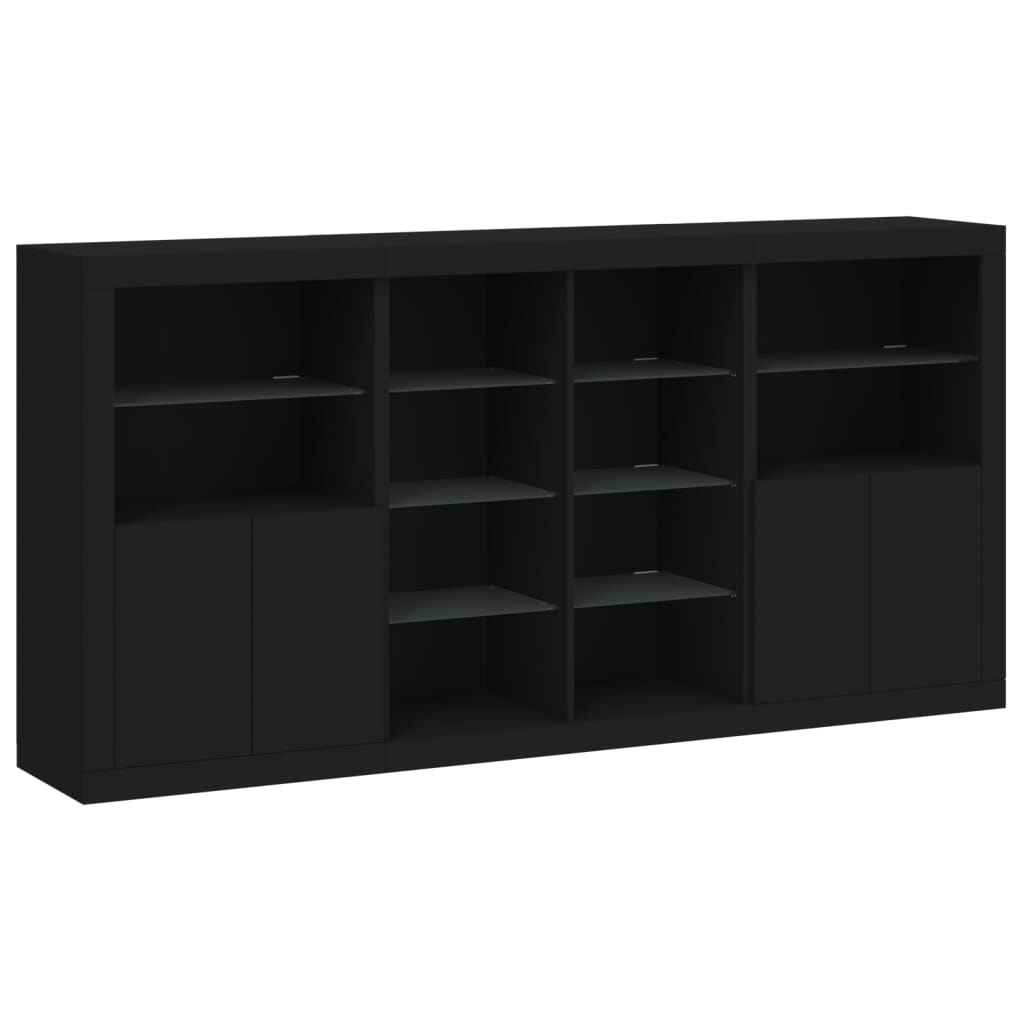 Skjenk Svart med LED-lys 202x37x100 cm