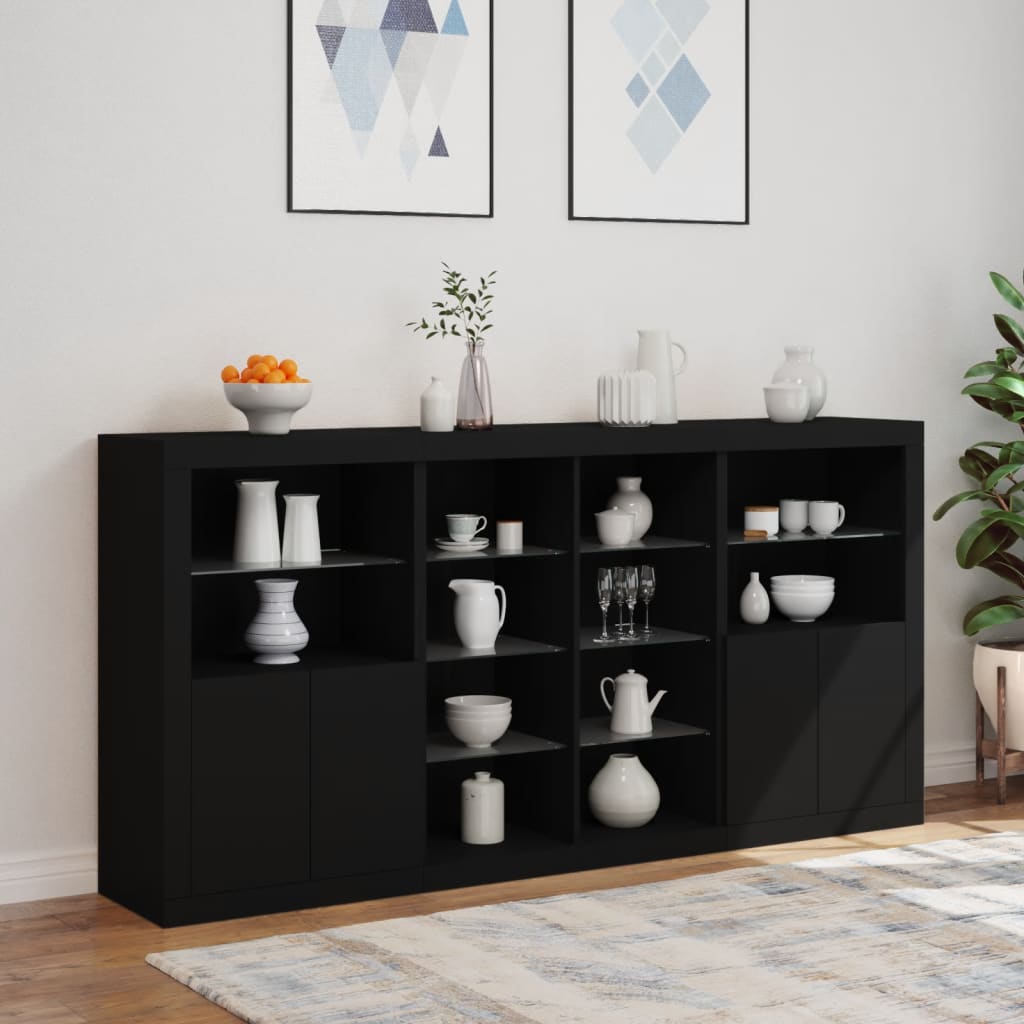 Skjenk Svart med LED-lys 202x37x100 cm