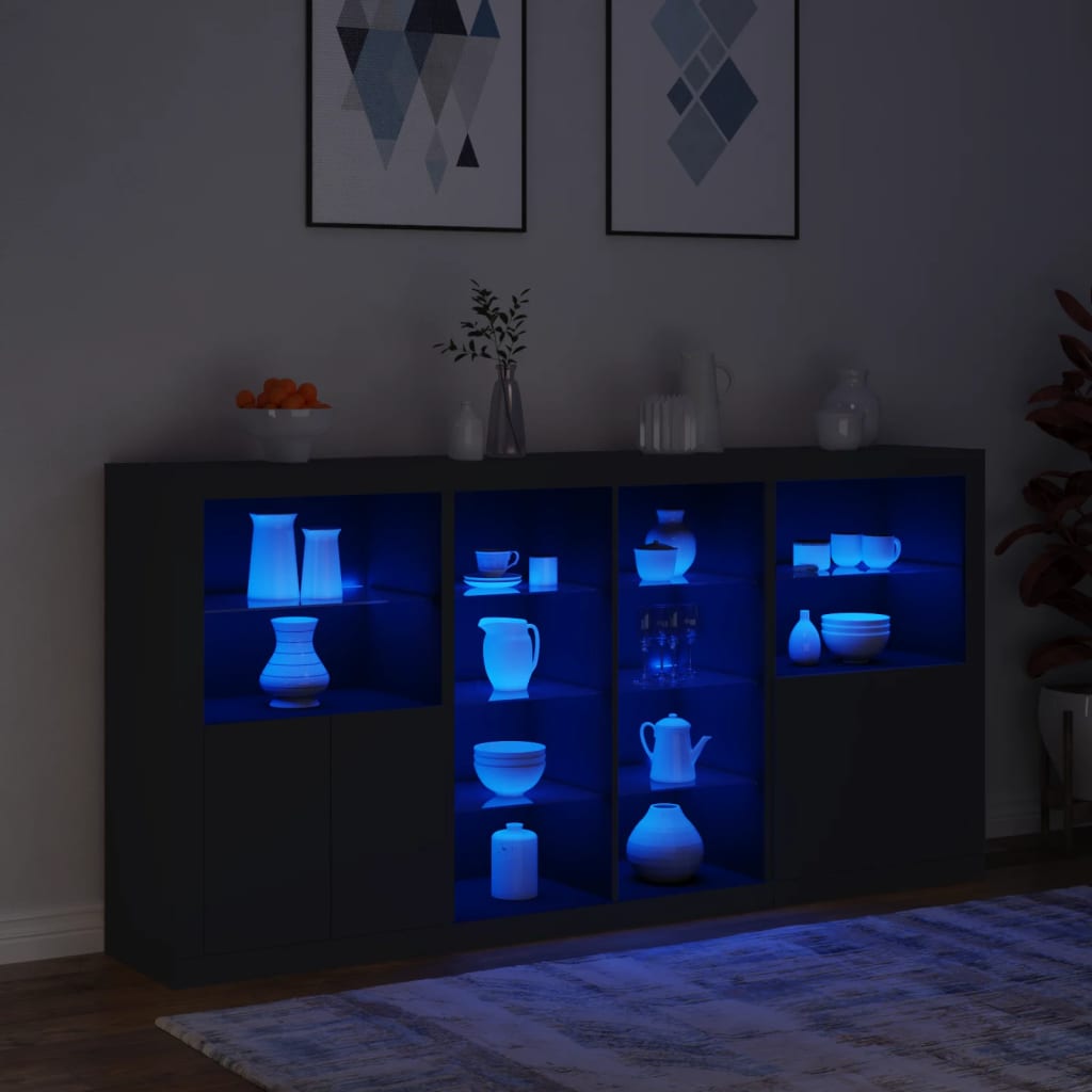 Skjenk Svart med LED-lys 202x37x100 cm