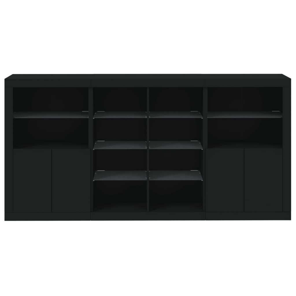 Skjenk Svart med LED-lys 202x37x100 cm