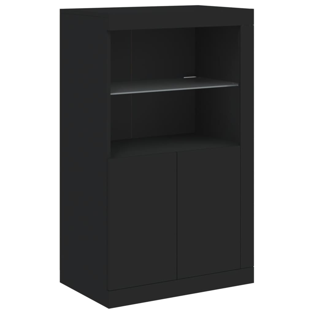 Skjenk Svart med LED-lys 202x37x100 cm
