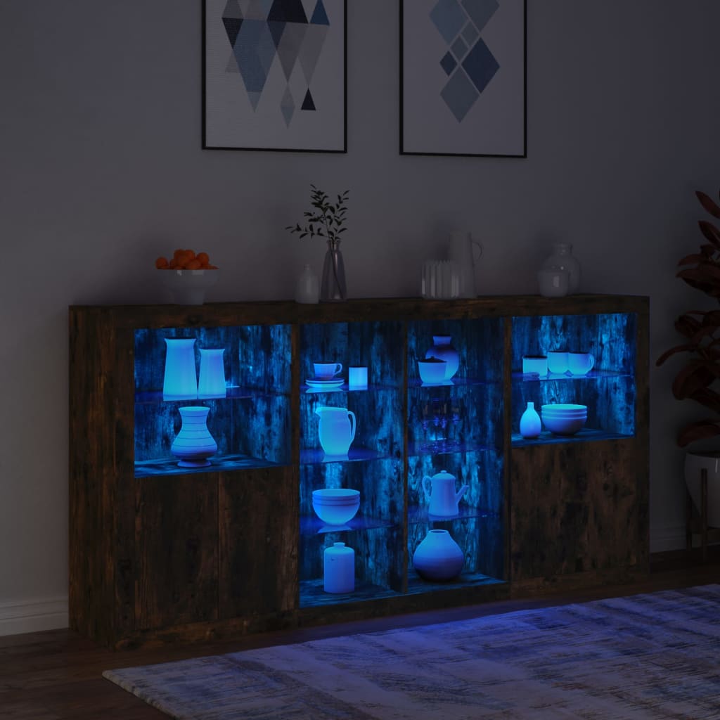 Skjenk Røkt Eik med LED-lys 202x37x100 cm