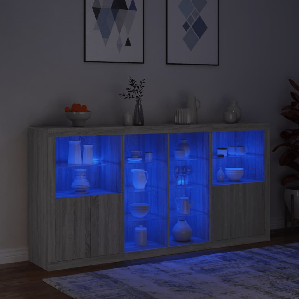 Skjenk Sonoma Grå med LED-lys 202x37x100 cm
