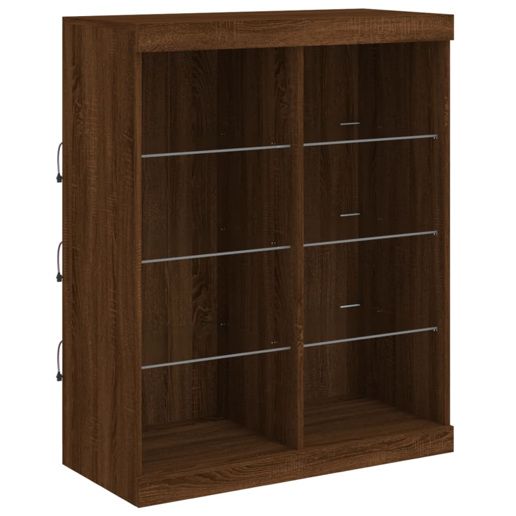 Skjenk Brun Eik med LED-lys 202x37x100 cm