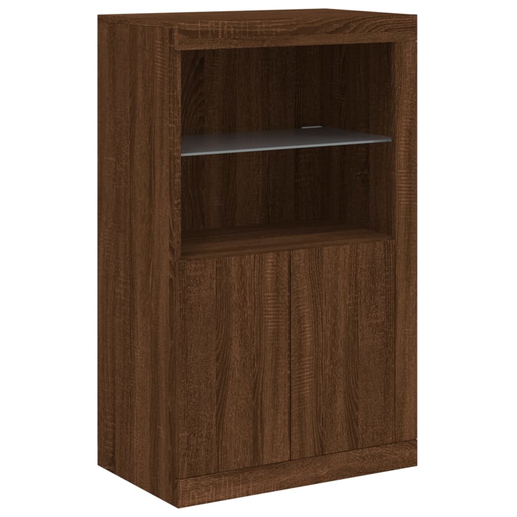 Skjenk Brun Eik med LED-lys 202x37x100 cm