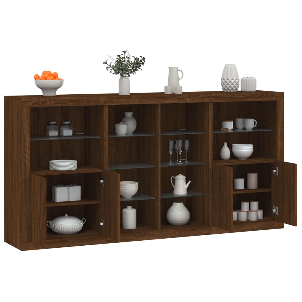Skjenk Brun Eik med LED-lys 202x37x100 cm