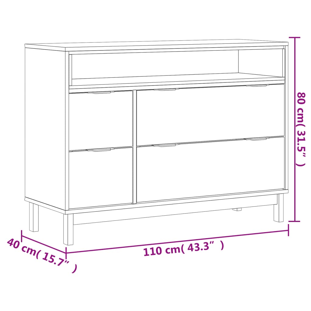 Kommode Tre heltre furu FLAM 110x40x80 cm