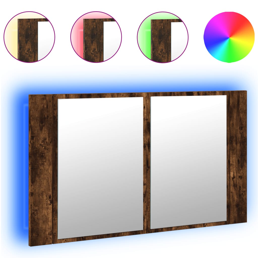 Baderomsspeil LED Skap Røkt Eik 80x12x45 cm akryl