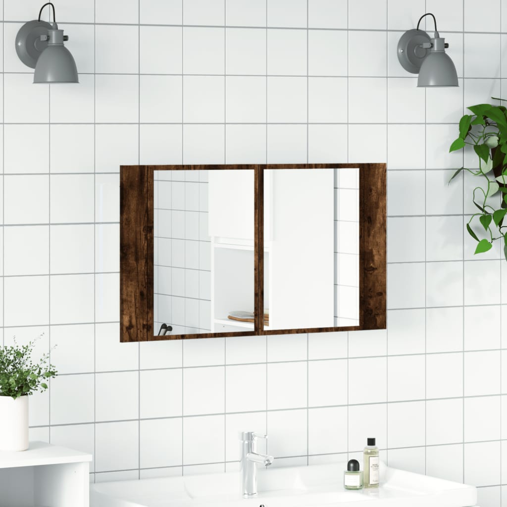 Baderomsspeil LED Skap Røkt Eik 80x12x45 cm akryl
