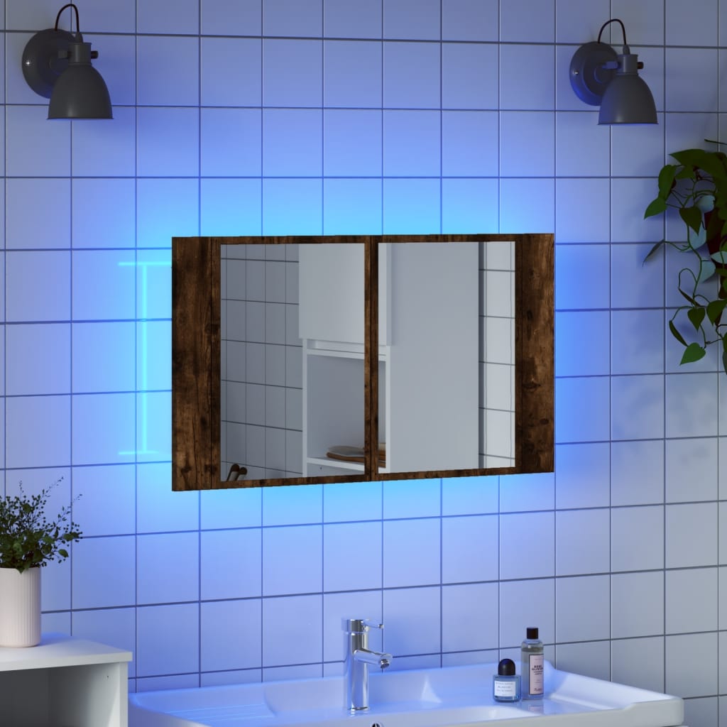 Baderomsspeil LED Skap Røkt Eik 80x12x45 cm akryl