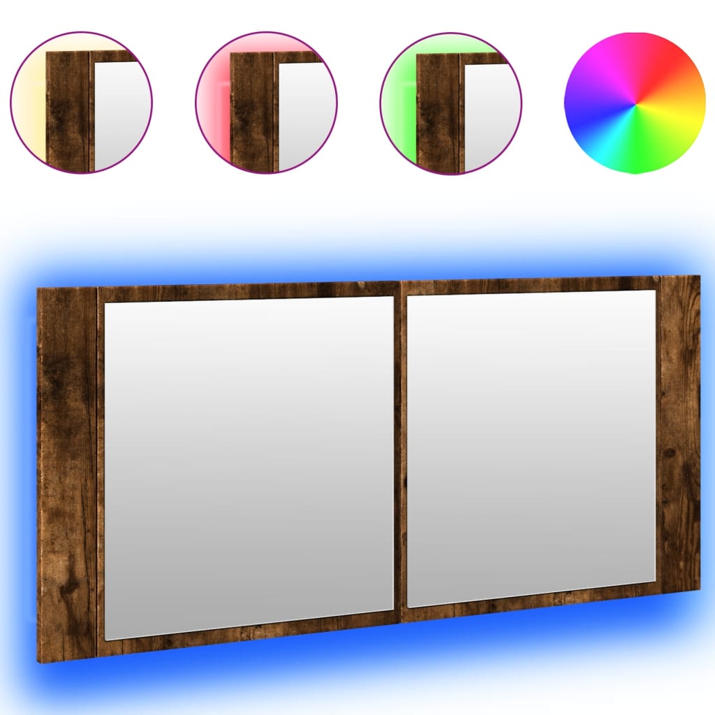Baderomsspeil LED Speilskap til baderom Røkt Eik 100x12x45 cm