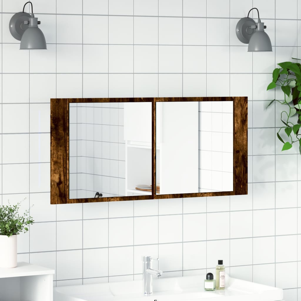 Baderomsspeil LED Speilskap til baderom Røkt Eik 100x12x45 cm