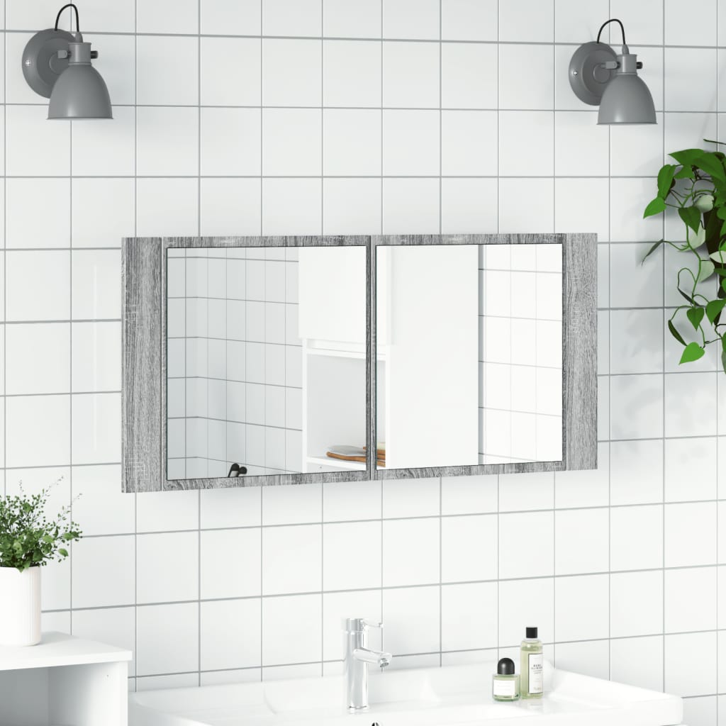 Baderomsspeil LED Speilskap for baderom Sonoma Grå 100x12x45 cm