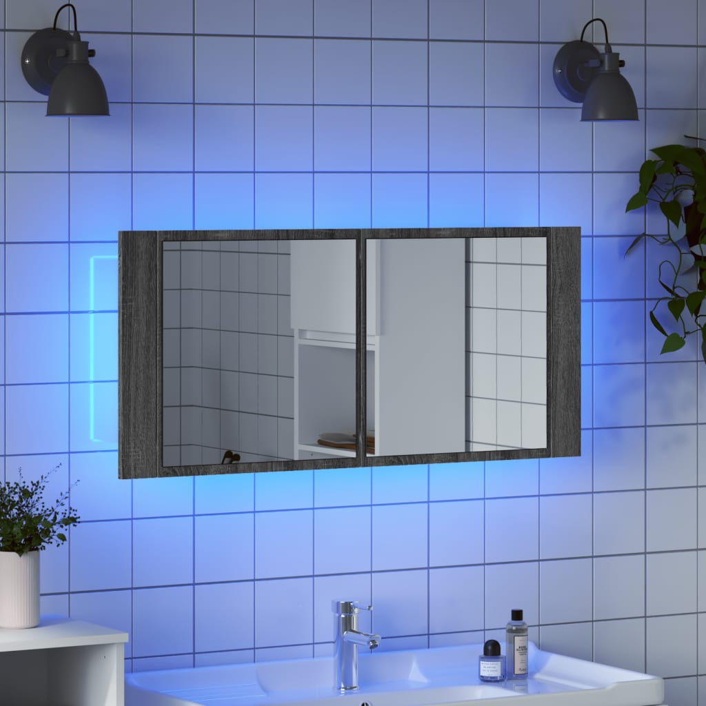 Baderomsspeil LED Speilskap for baderom Sonoma Grå 100x12x45 cm