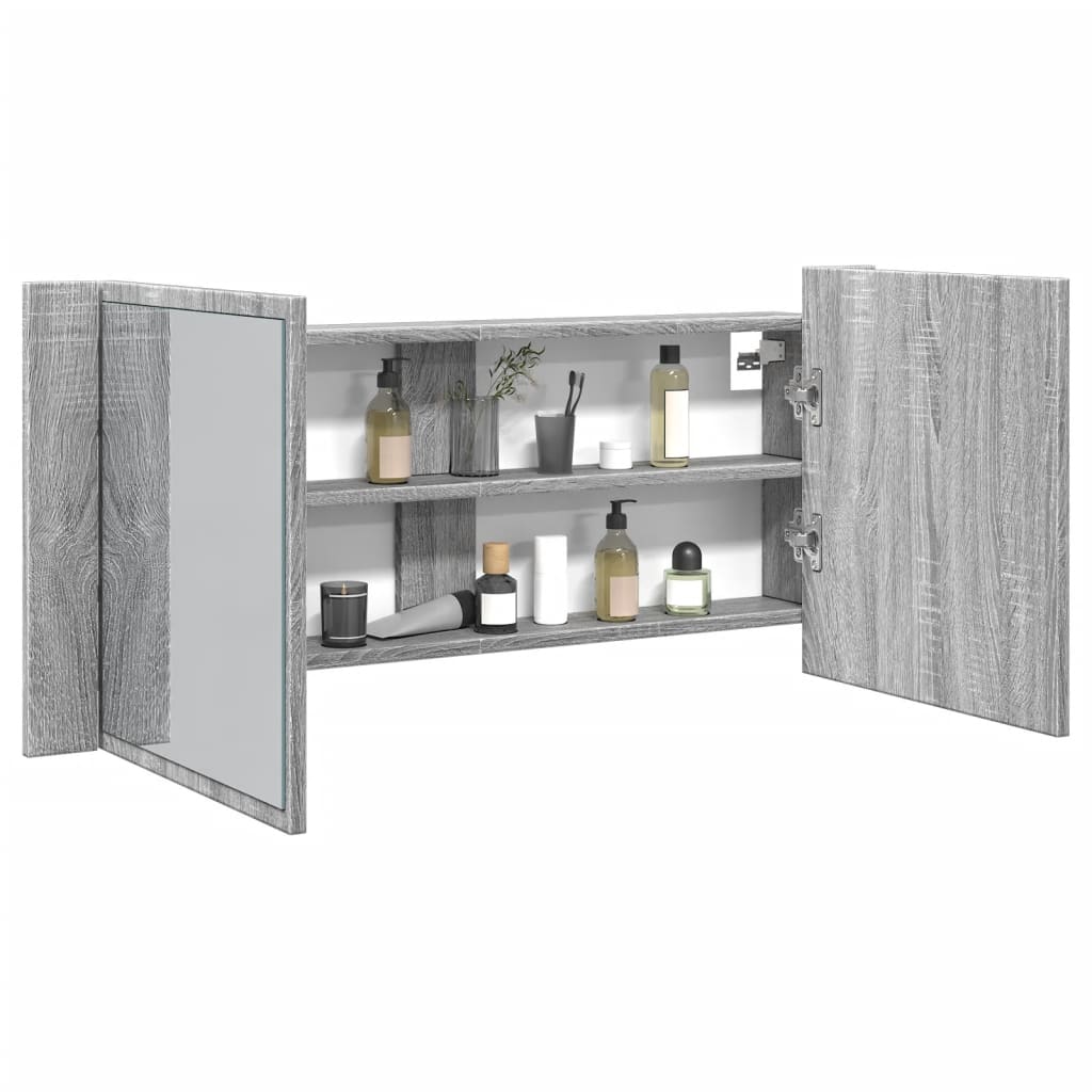 Baderomsspeil LED Speilskap for baderom Sonoma Grå 100x12x45 cm