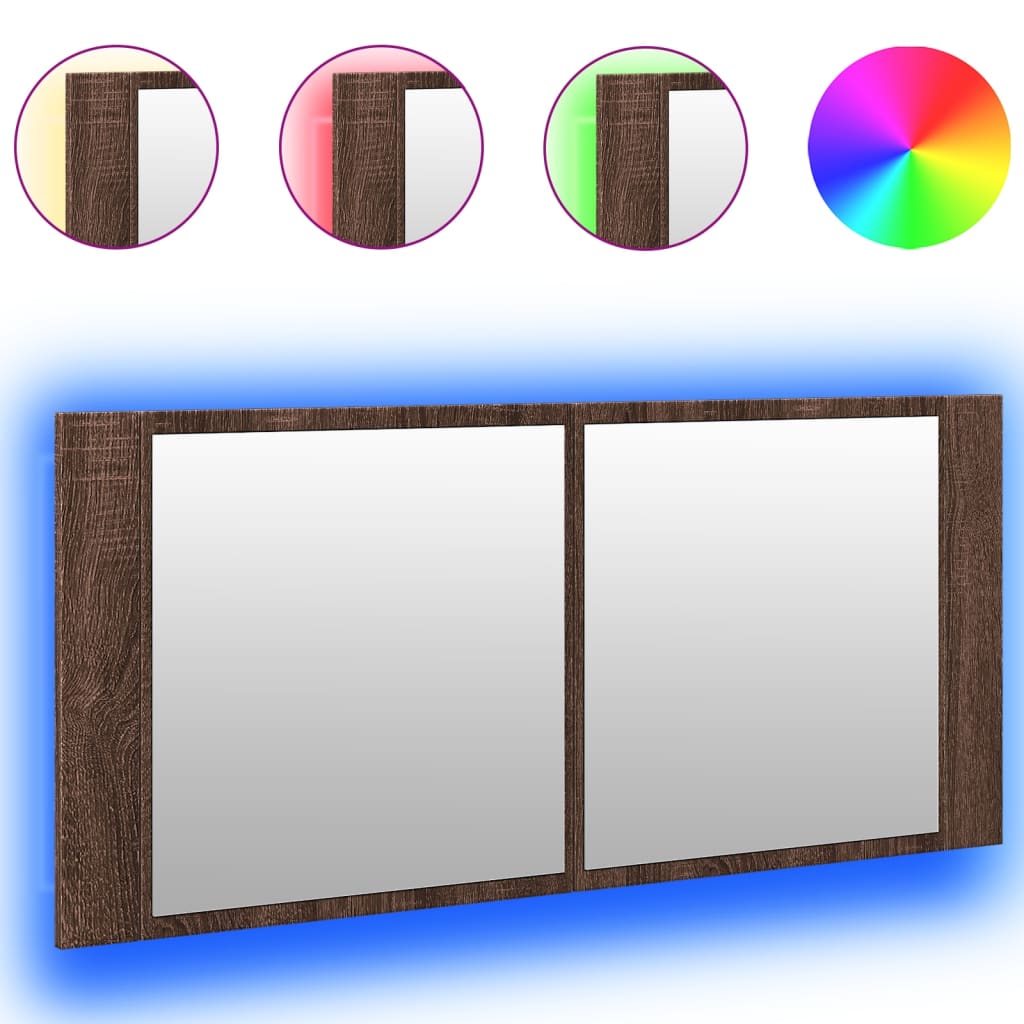 Baderomsspeil LED Speilskap for baderom Brun Eik 100x12x45 cm