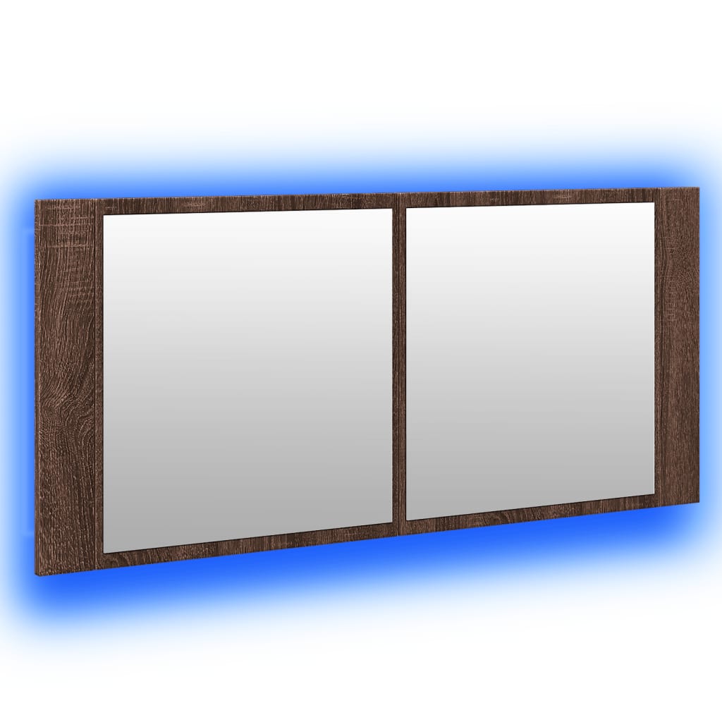Baderomsspeil LED Speilskap for baderom Brun Eik 100x12x45 cm