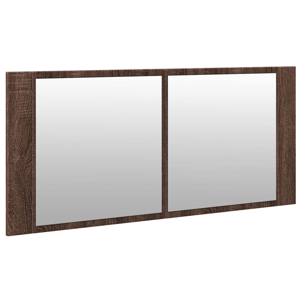 Baderomsspeil LED Speilskap for baderom Brun Eik 100x12x45 cm