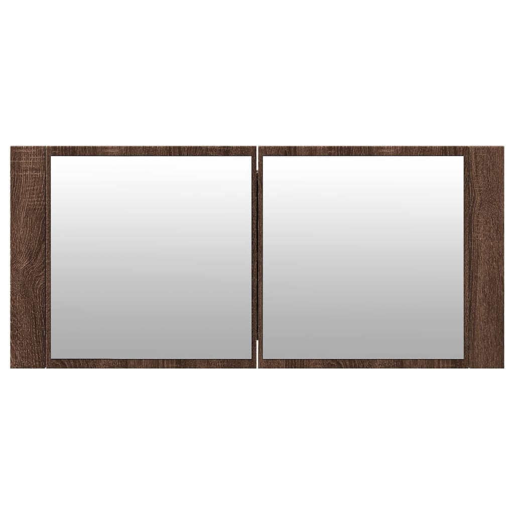 Baderomsspeil LED Speilskap for baderom Brun Eik 100x12x45 cm