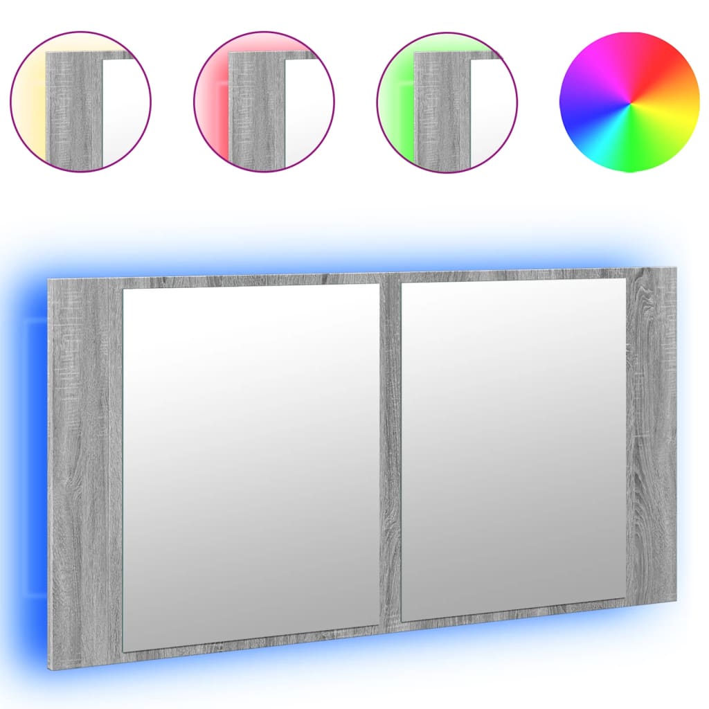 Baderomsspeil LED Skap Sonoma Grå 90x12x45 cm akryl