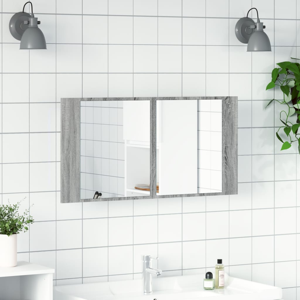 Baderomsspeil LED Skap Sonoma Grå 90x12x45 cm akryl