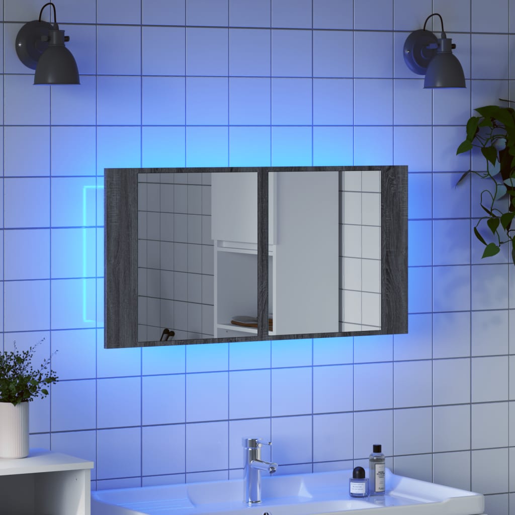 Baderomsspeil LED Skap Sonoma Grå 90x12x45 cm akryl