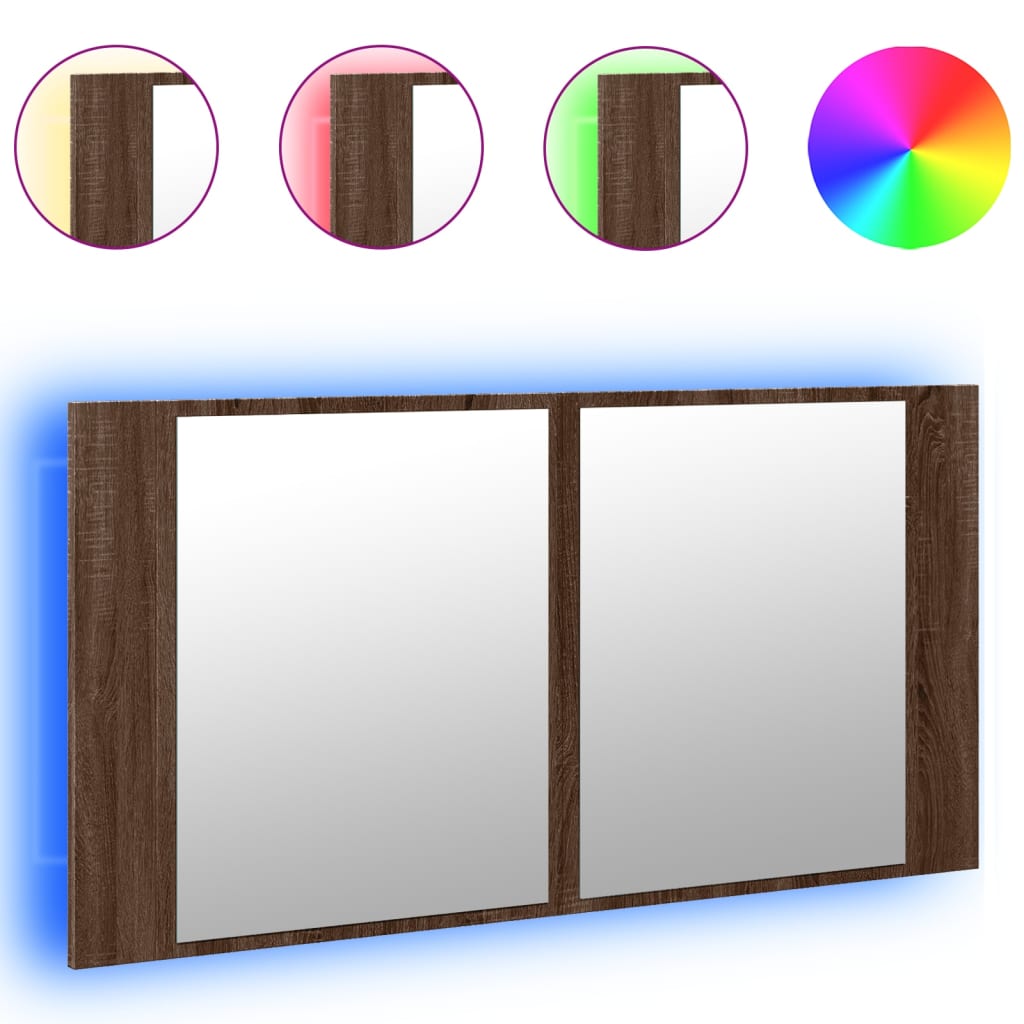 Baderomsspeil LED Skap Brun Eik 90x12x45 cm akryl