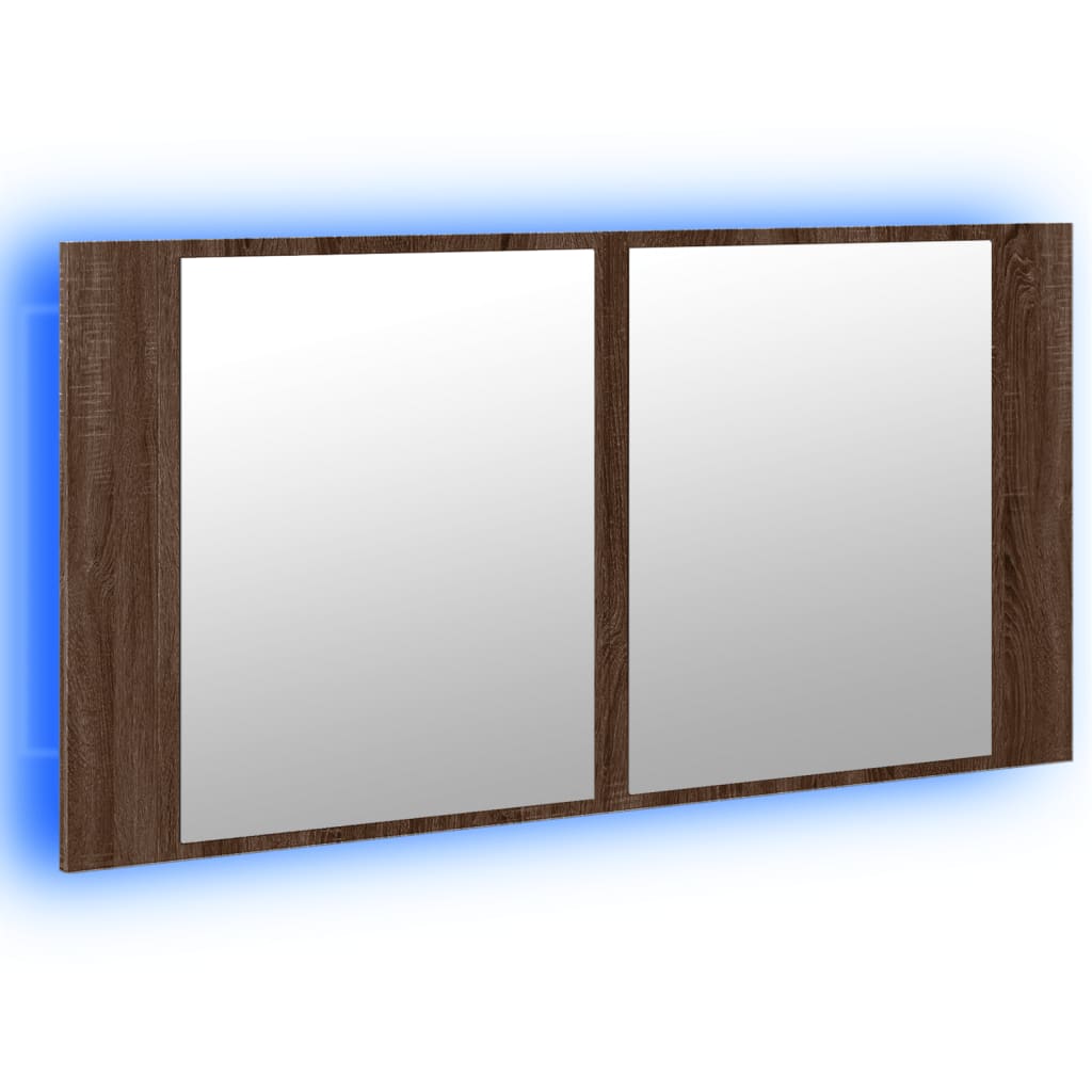 Baderomsspeil LED Skap Brun Eik 90x12x45 cm akryl