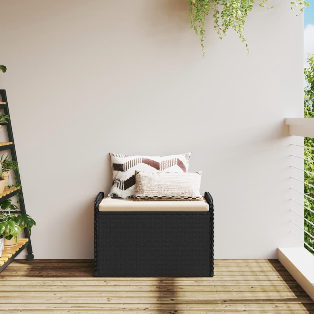 Hagebenk Kunstrotting Oppbevaringsbenk med pute svart 80x51x52 cm
