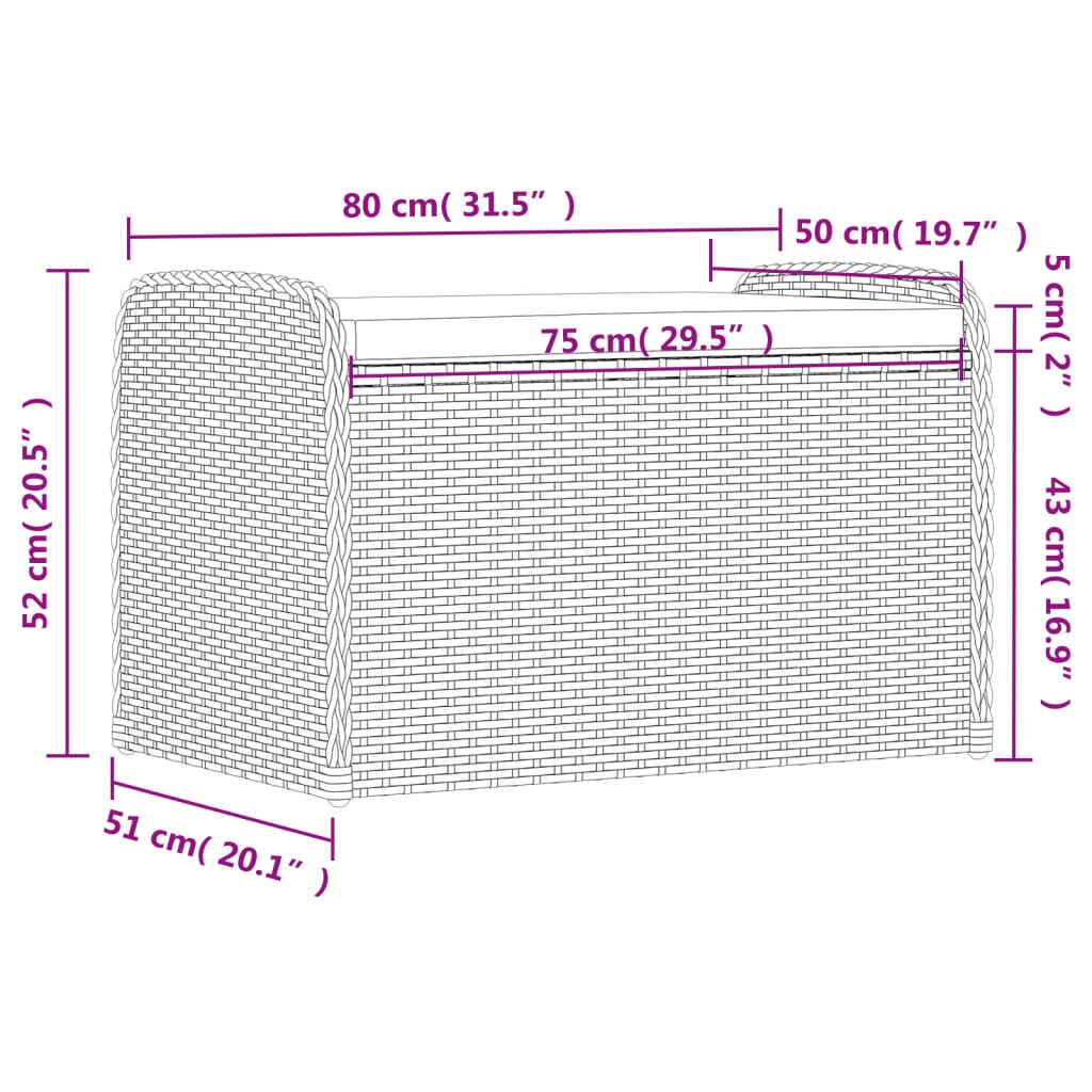 Hagebenk Kunstrotting Oppbevaringsbenk med pute svart 80x51x52 cm