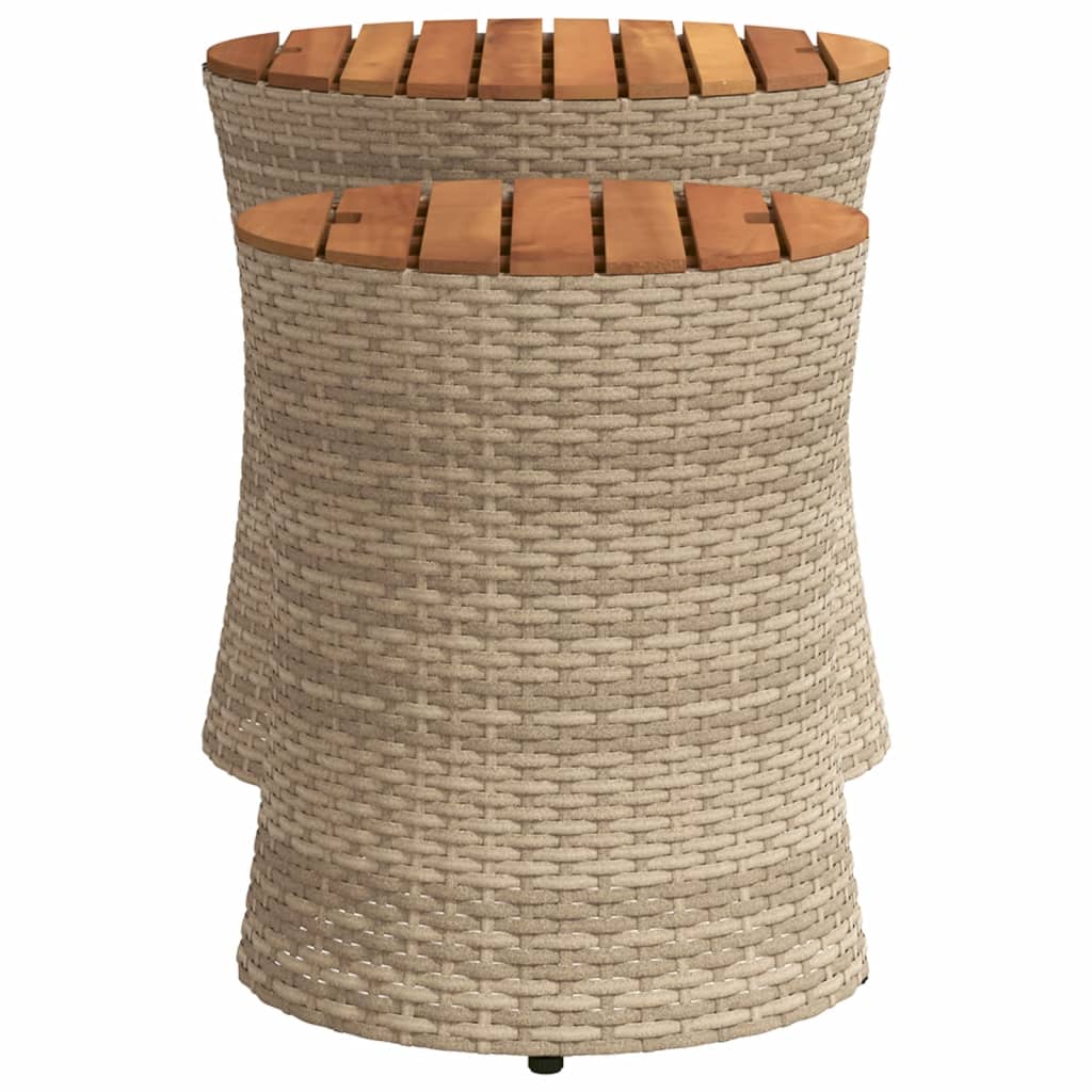 Utendørs sidebord med treplate 2 stk beige polyrotting