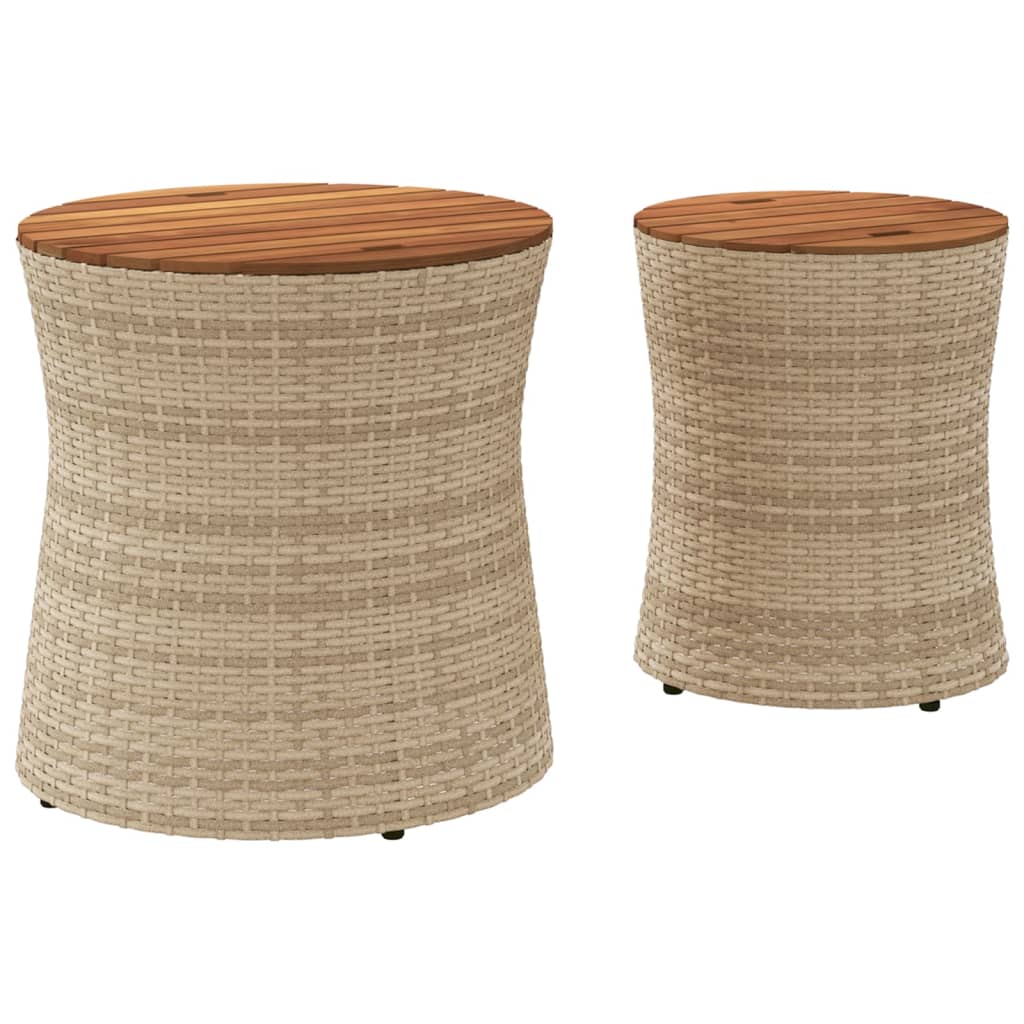Utendørs sidebord med treplate 2 stk beige polyrotting