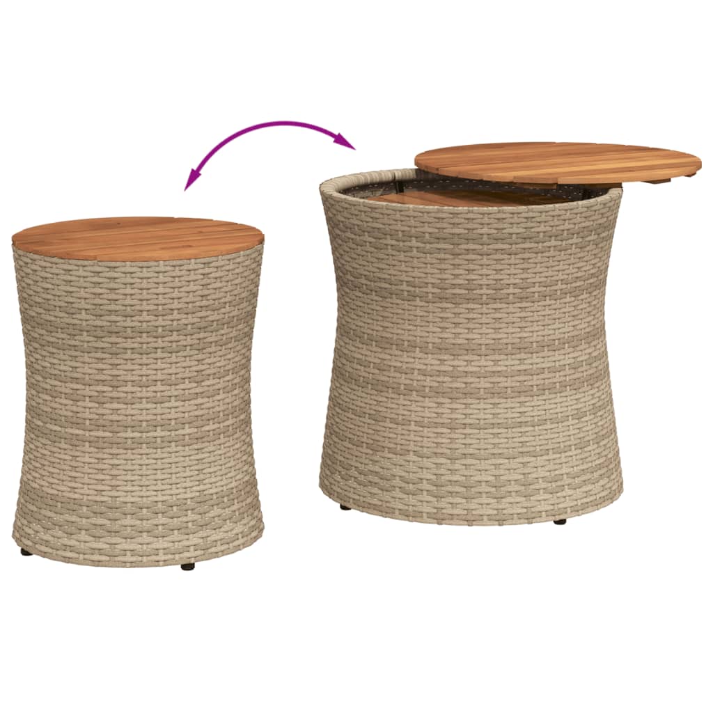 Utendørs sidebord med treplate 2 stk beige polyrotting