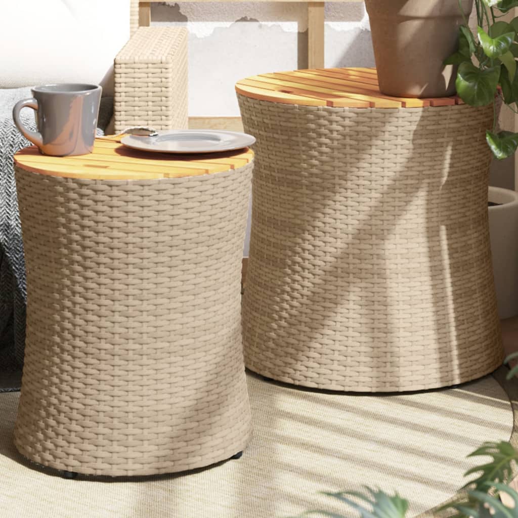 Utendørs sidebord med treplate 2 stk beige polyrotting