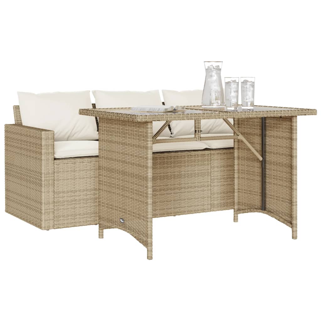 Hagesofa med puter 02 deler beige polyrotting