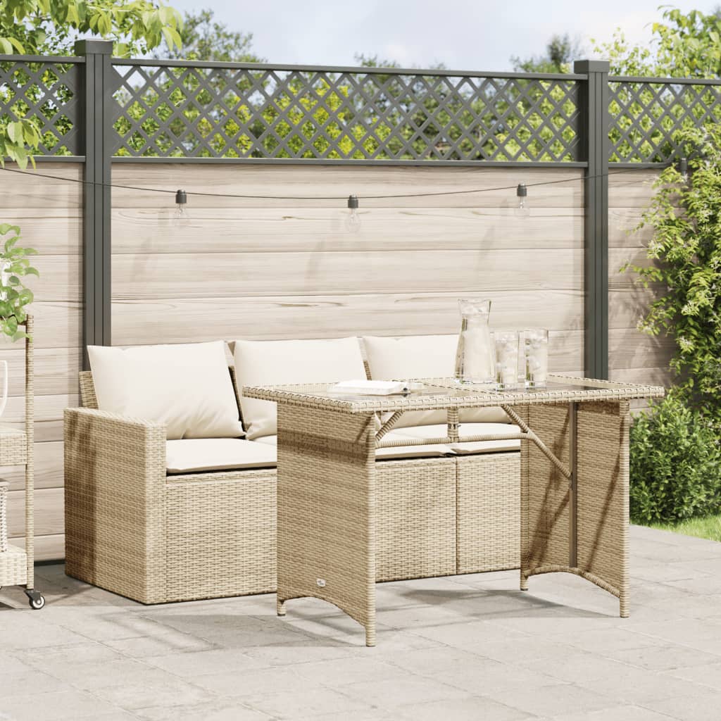 Hagesofa med puter 02 deler beige polyrotting