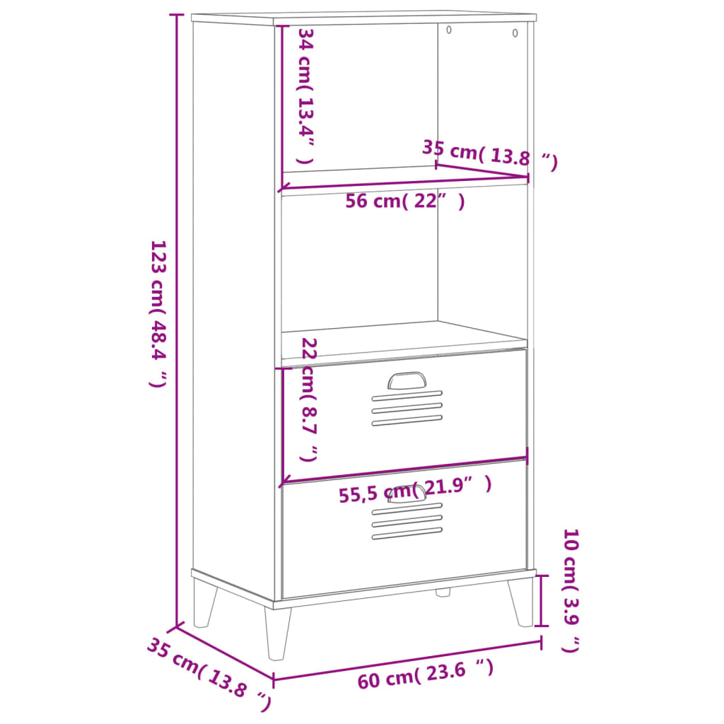Bokhylle Hvit VIKEN 60x35x123 cm