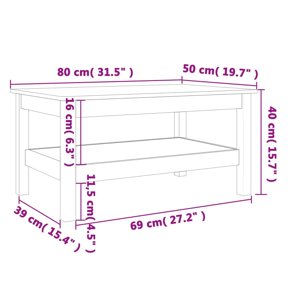 Salongbord Sofabord Tre voksbrun 80x50x40 cm heltre furu