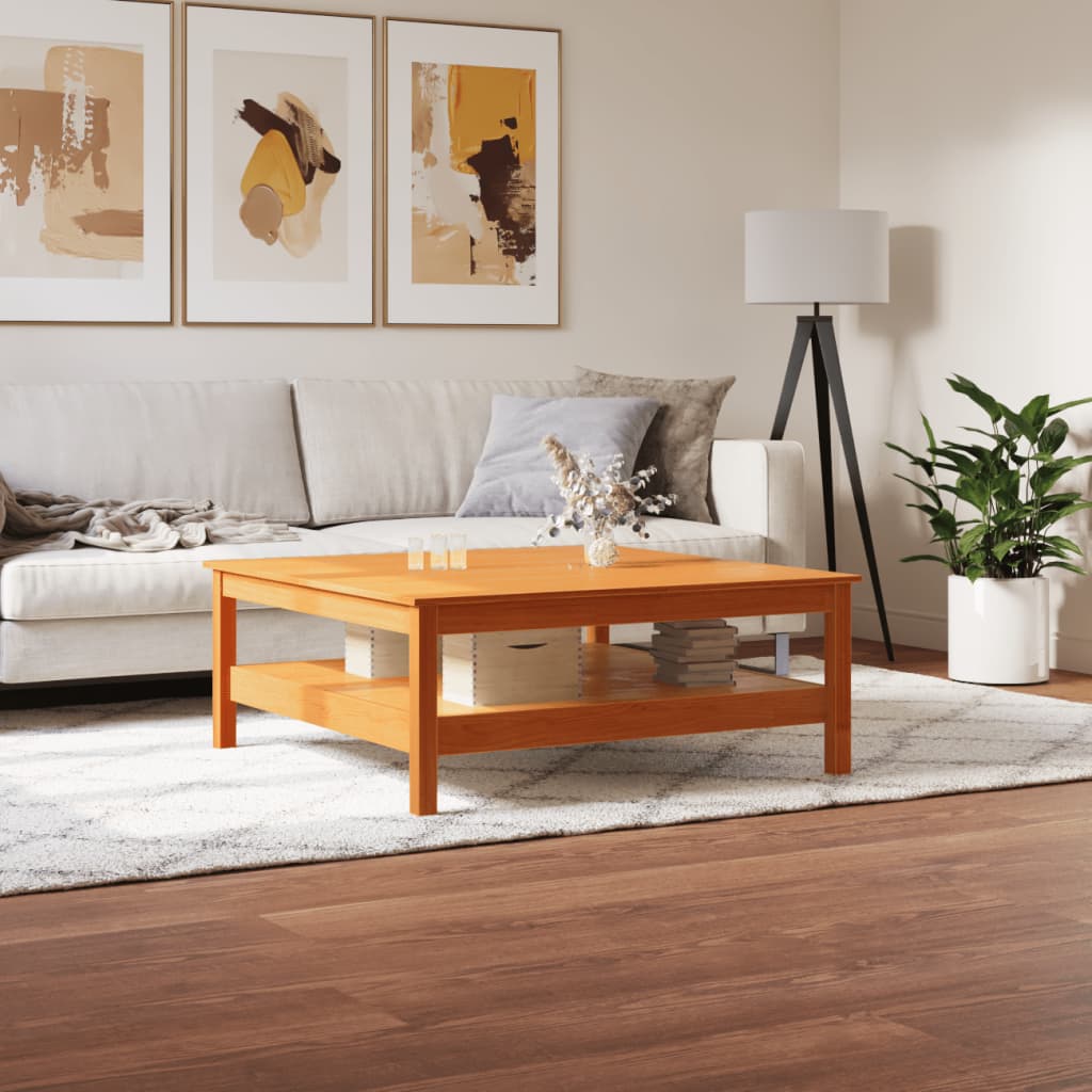 Salongbord Sofabord Tre heltre furu voksbrun 100x100x40 cm