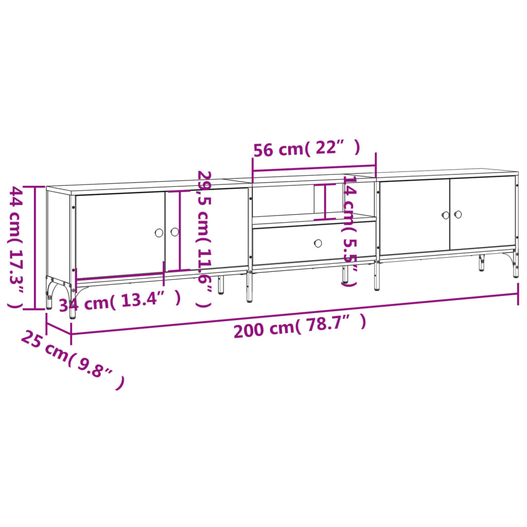 TV-Møbel Svart TV-benk med skuff 200x25x44 cm