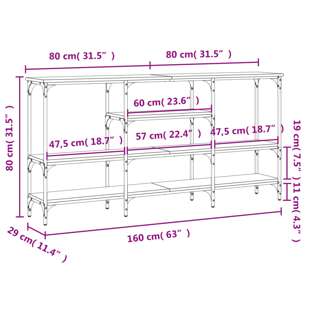Avlastningsbord konsollbord Sonoma Eik160x29x80 cm