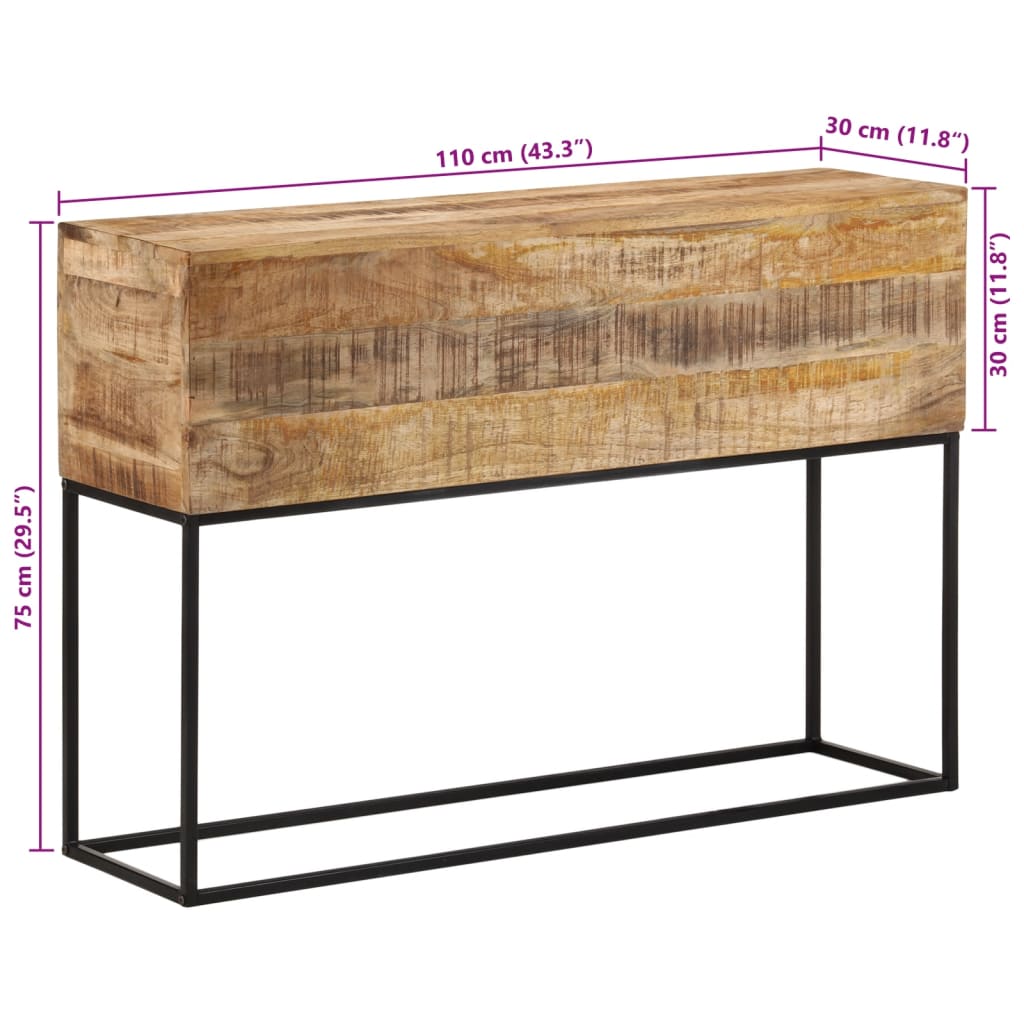 Avlastningsbord Konsollbord Tre 110x30x75 cm grovt heltre mangotre og jern
