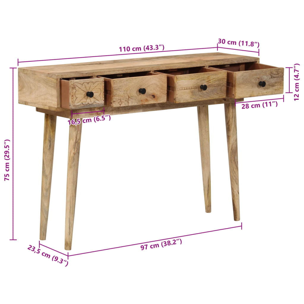 Avlastningsbord konsollbord Tre 110x30x75 cm grovt heltre mango