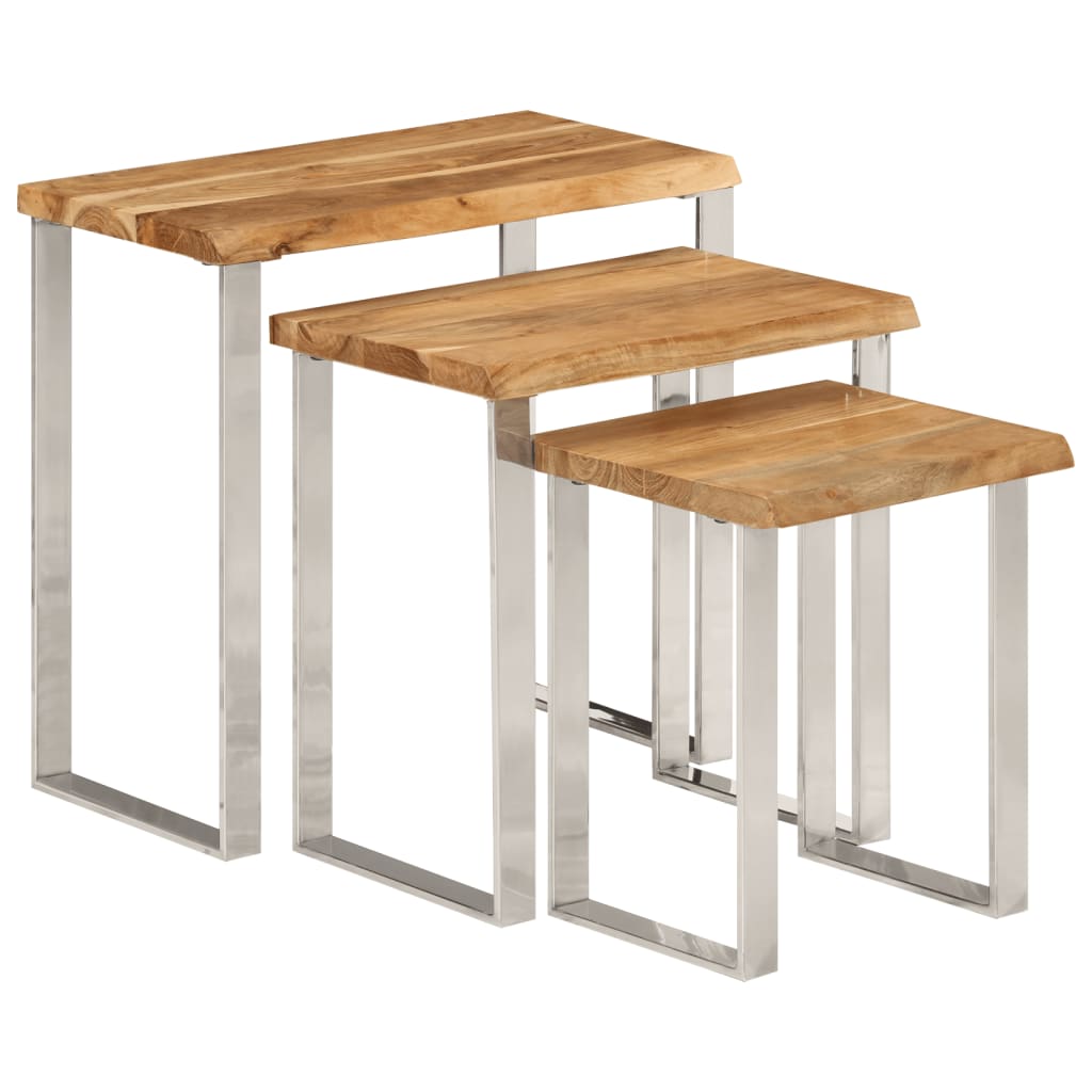 Sidebord Tre Stablebare med naturlig kant 3 stk heltre akasie