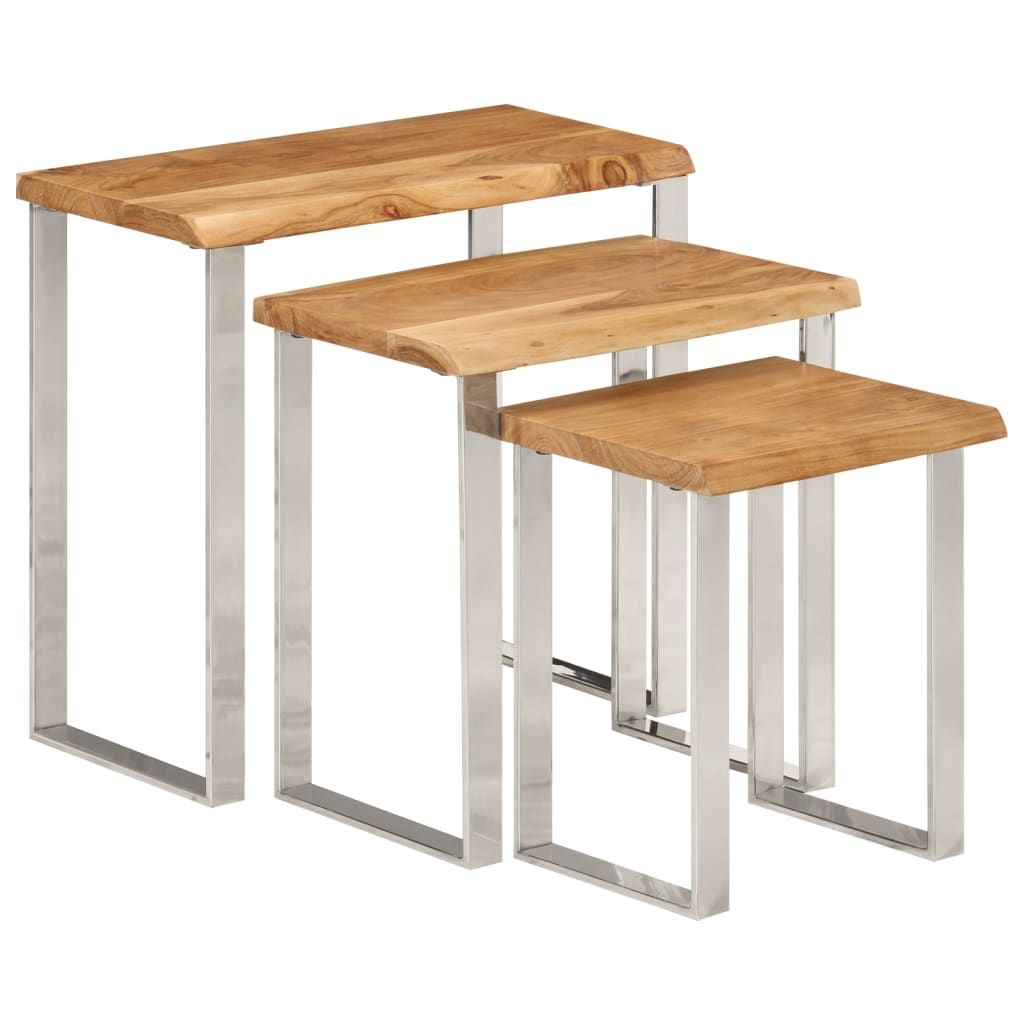 Sidebord Tre Stablebare med naturlig kant 3 stk heltre akasie