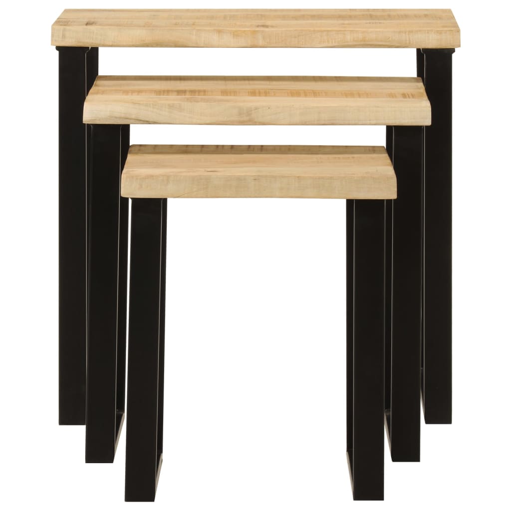 Sidebord Svart Tre Stablebord med naturlig kant 3 stk heltre mango