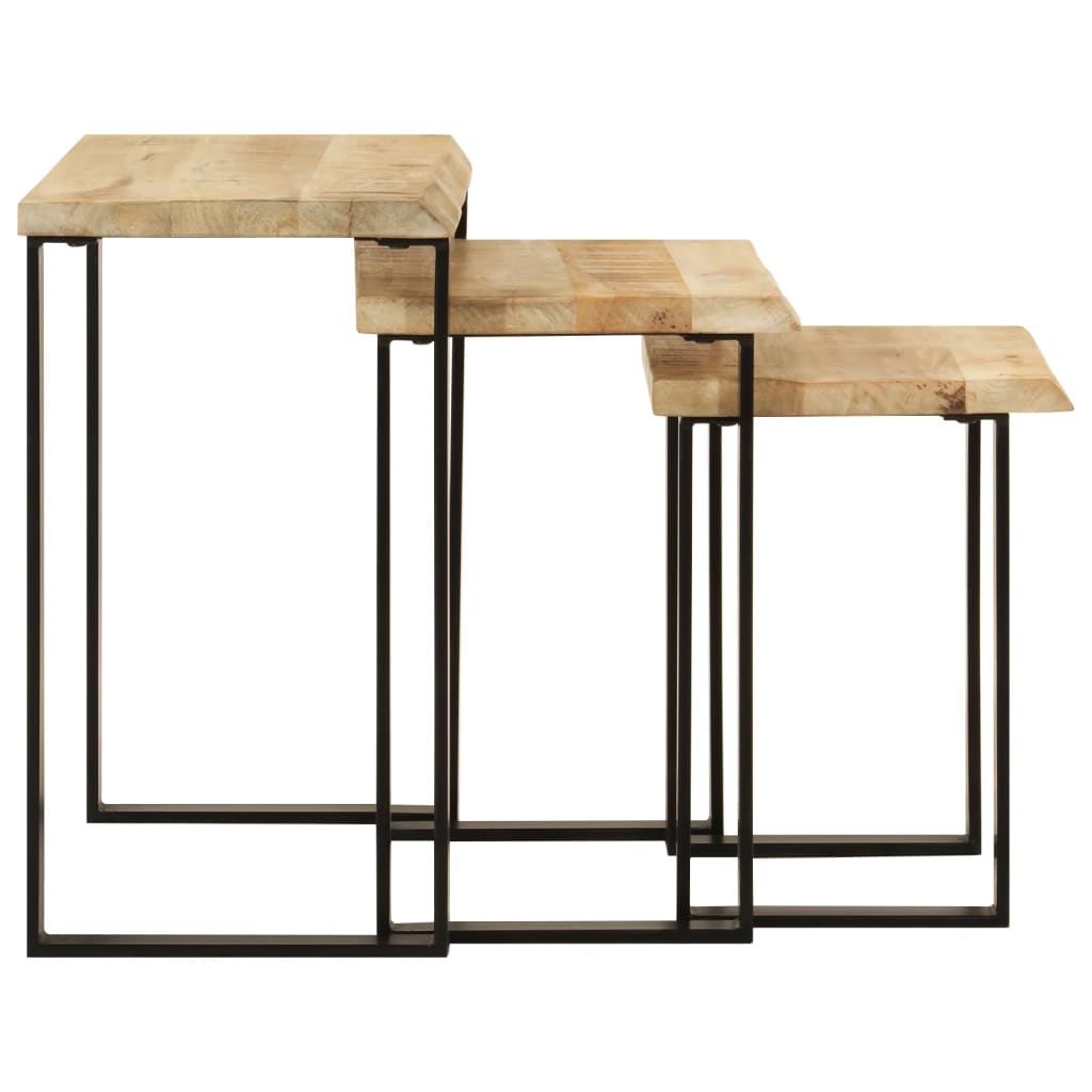 Sidebord Svart Tre Stablebord med naturlig kant 3 stk heltre mango